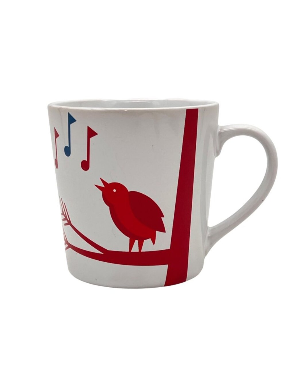 Starbucks Red Bird & Musical Notes Ceramic Mug Coffee Cup 16oz 2012 White & Red